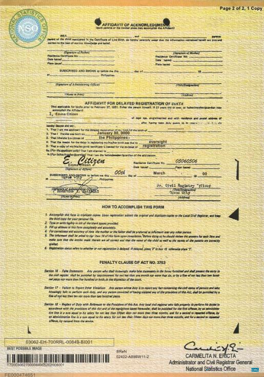 Download Philippines birth certificate template in PSD format Photoshop template